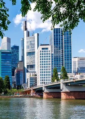 Skyline view of Frankfurt with the Mainz River